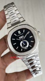 Patek Philippe Nautilus 5726 Annual Calendar Moonphase Silver Siyah Kadran Replika Saat
