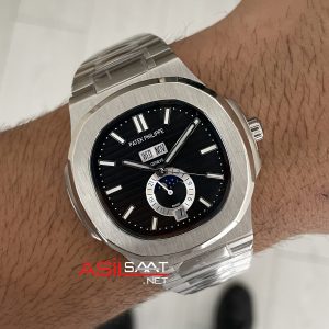 Patek Philippe Nautilus 5726 Annual Calendar Moonphase Silver Siyah Kadran Replika Saat