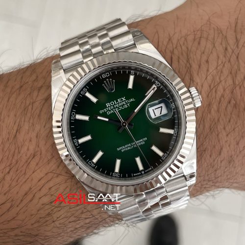 Rolex Datejust Ombre Green 126334 Jubilee 41mm Yeşil Kadran VS Factory V2 | Tungsten 18K | DD3235 | High Weight | Super Clone Swiss ETA Saat