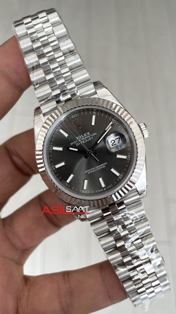 Rolex Datejust Rhodium Grey 126334 Jubilee 41mm Gri Kadran VS Factory V2 | Tungsten 18K | DD3235 | High Weight | Super Clone Swiss ETA Saat