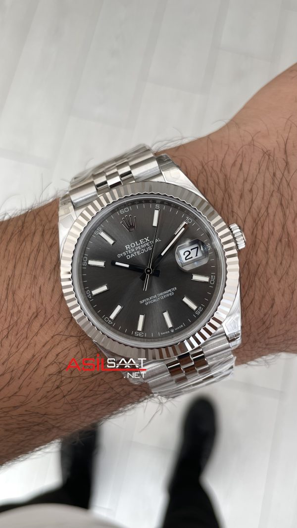 Rolex Datejust Rhodium Grey 126334 Jubilee 41mm Gri Kadran VS Factory V2 | Tungsten 18K | DD3235 | High Weight | Super Clone Swiss ETA Saat