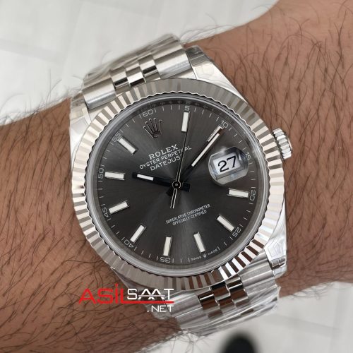 Rolex Datejust Rhodium Grey 126334 Jubilee 41mm Gri Kadran VS Factory V2 | Tungsten 18K | DD3235 | High Weight | Super Clone Swiss ETA Saat