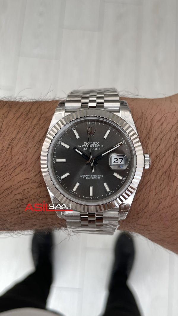 Rolex Datejust Rhodium Grey 126334 Jubilee 41mm Gri Kadran VS Factory V2 | Tungsten 18K | DD3235 | High Weight | Super Clone Swiss ETA Saat