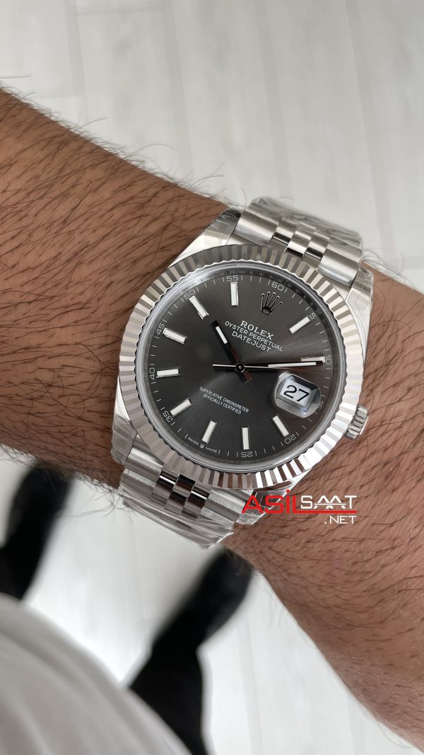 Rolex Datejust Rhodium Grey 126334 Jubilee 41mm Gri Kadran VS Factory V2 | Tungsten 18K | DD3235 | High Weight | Super Clone Swiss ETA Saat