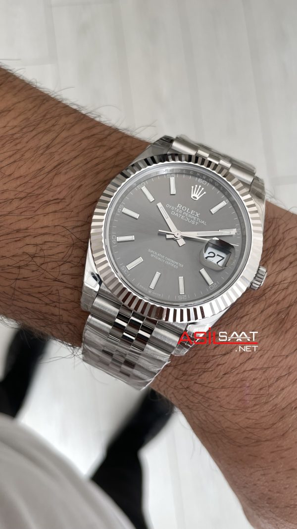 Rolex Datejust Rhodium Grey 126334 Jubilee 41mm Gri Kadran VS Factory V2 | Tungsten 18K | DD3235 | High Weight | Super Clone Swiss ETA Saat