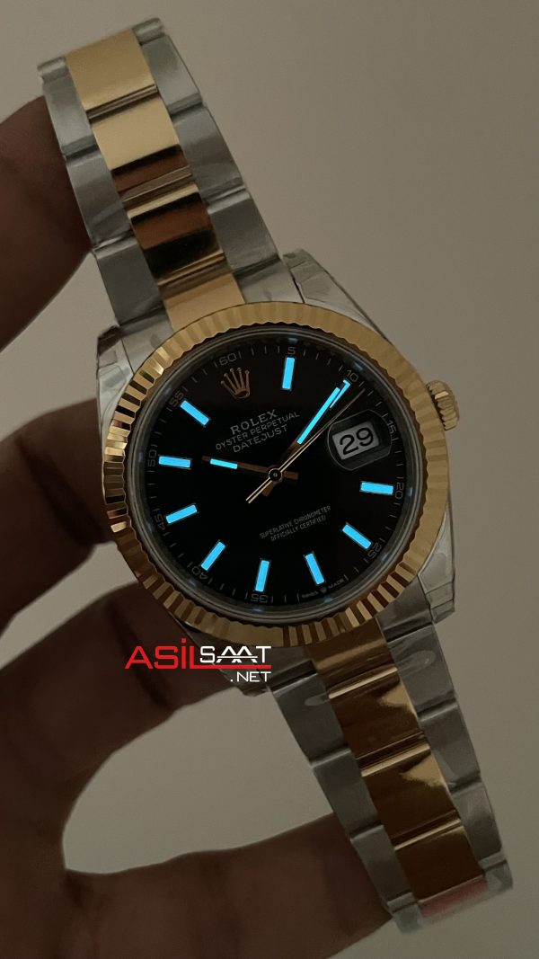 Rolex Datejust Siyah 126334 Oyster 41mm Two Tone Gold VS Factory V2 | Tungsten 18K | DD3235 | High Weight | Super Clone Swiss ETA Saat