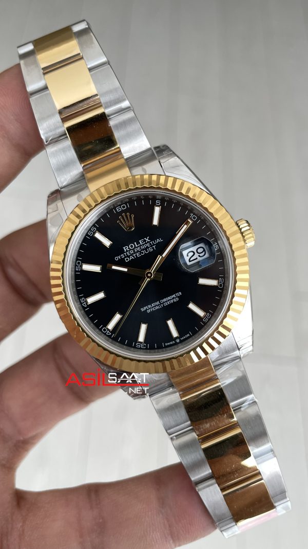 Rolex Datejust Siyah 126334 Oyster 41mm Two Tone Gold VS Factory V2 | Tungsten 18K | DD3235 | High Weight | Super Clone Swiss ETA Saat