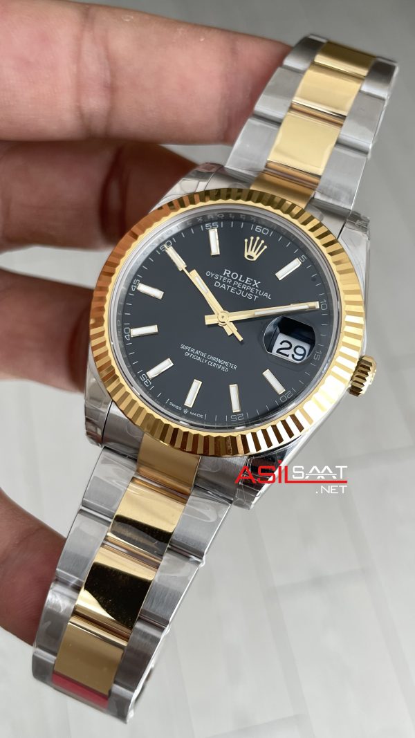 Rolex Datejust Siyah 126334 Oyster 41mm Two Tone Gold VS Factory V2 | Tungsten 18K | DD3235 | High Weight | Super Clone Swiss ETA Saat