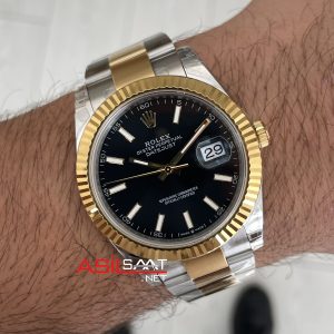 Rolex Datejust Siyah 126334 Oyster 41mm Two Tone Gold VS Factory V2 | Tungsten 18K | DD3235 | High Weight | Super Clone Swiss ETA Saat