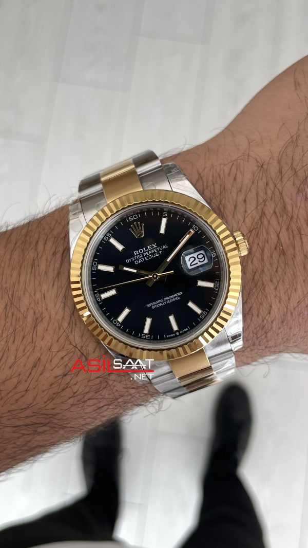 Rolex Datejust Siyah 126334 Oyster 41mm Two Tone Gold VS Factory V2 | Tungsten 18K | DD3235 | High Weight | Super Clone Swiss ETA Saat