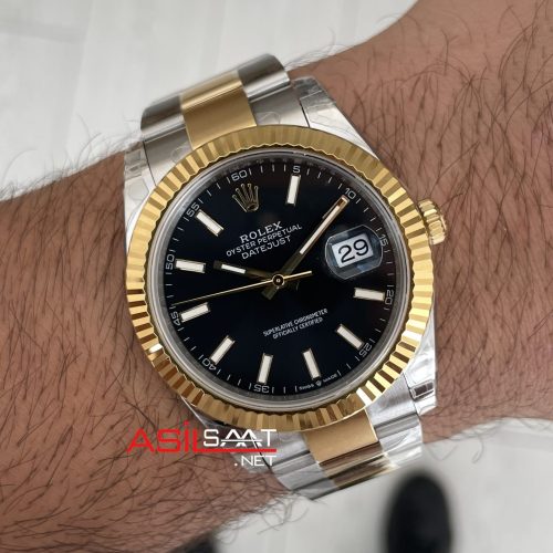 Rolex Datejust Siyah 126334 Oyster 41mm Two Tone Gold VS Factory V2 | Tungsten 18K | DD3235 | High Weight | Super Clone Swiss ETA Saat