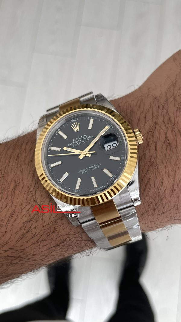 Rolex Datejust Siyah 126334 Oyster 41mm Two Tone Gold VS Factory V2 | Tungsten 18K | DD3235 | High Weight | Super Clone Swiss ETA Saat