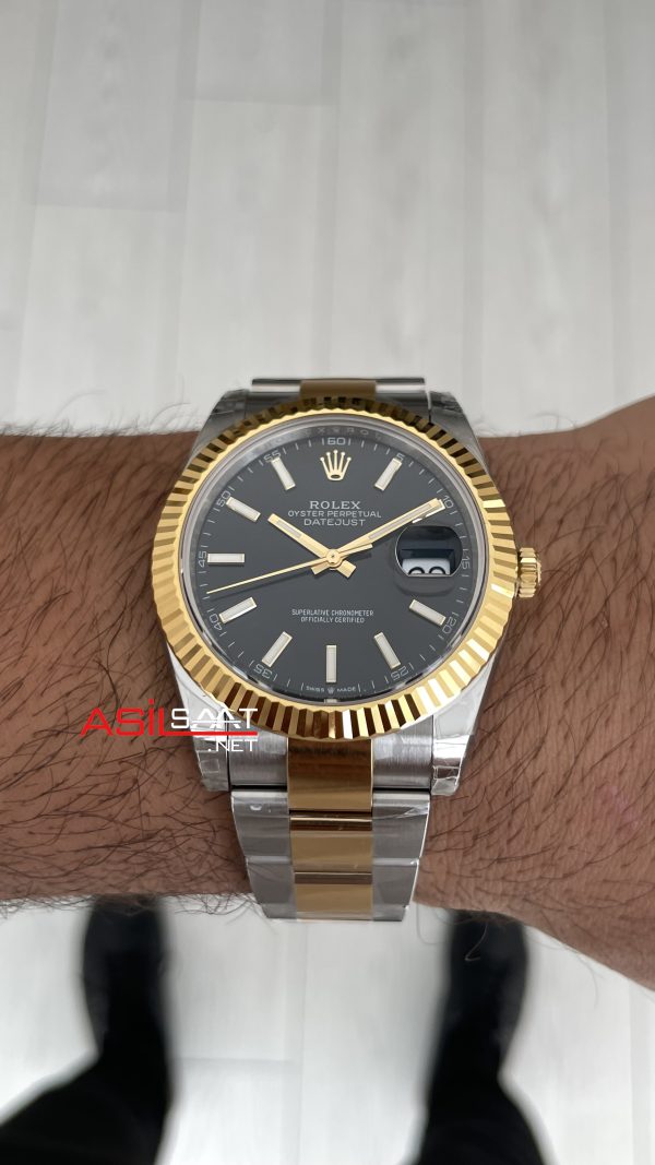Rolex Datejust Siyah 126334 Oyster 41mm Two Tone Gold VS Factory V2 | Tungsten 18K | DD3235 | High Weight | Super Clone Swiss ETA Saat