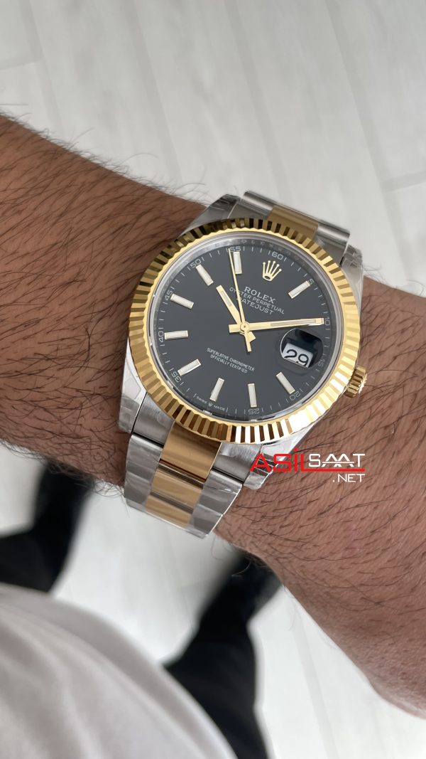 Rolex Datejust Siyah 126334 Oyster 41mm Two Tone Gold VS Factory V2 | Tungsten 18K | DD3235 | High Weight | Super Clone Swiss ETA Saat