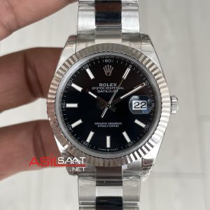 Rolex Datejust Siyah 126334 Oyster 41mm VS Factory V2 | Tungsten 18K | DD3235 | High Weight | Super Clone Swiss ETA Saat