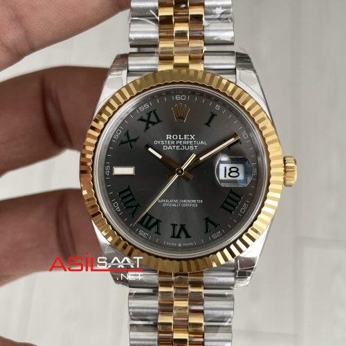 Rolex Datejust Wimbledon 126334 Jubilee 41mm Two Tone Gold VS Factory V2 | Tungsten 18K | DD3235 | High Weight | Super Clone Swiss ETA Saat