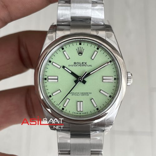 Rolex Oyster Perpetual Fıstık Yeşili 124300 Pistachio Dial 41mm VS Factory V2 DD3230 Tungsten Super Clone Swiss ETA Saat