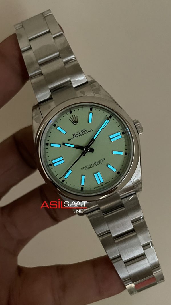 Rolex Oyster Perpetual Fıstık Yeşili 124300 Pistachio Dial 41mm VS Factory V2 DD3230 Tungsten Super Clone Swiss ETA Saat
