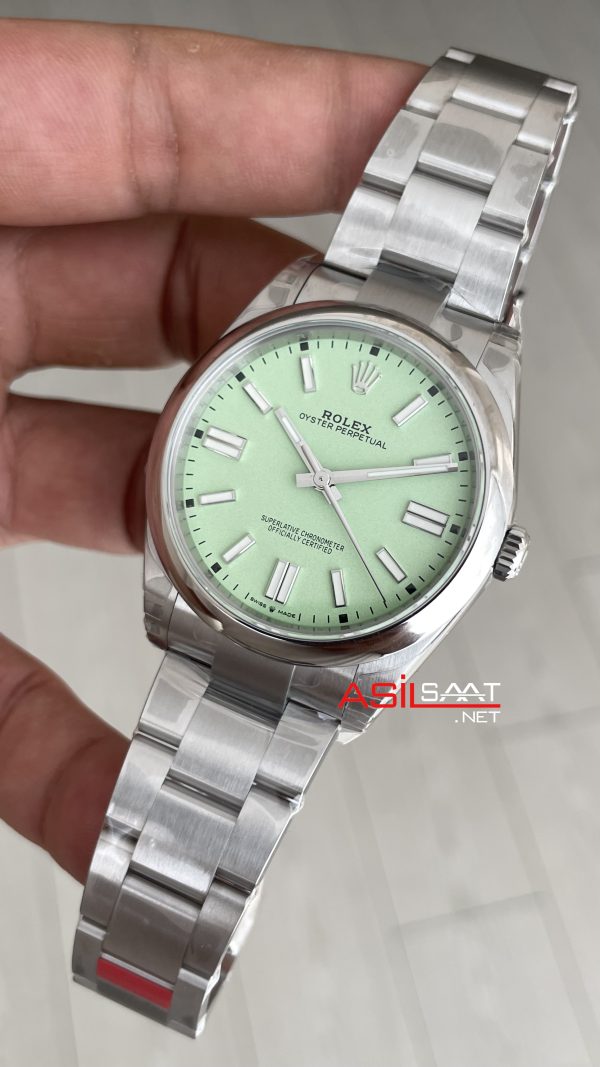 Rolex Oyster Perpetual Fıstık Yeşili 124300 Pistachio Dial 41mm VS Factory V2 DD3230 Tungsten Super Clone Swiss ETA Saat