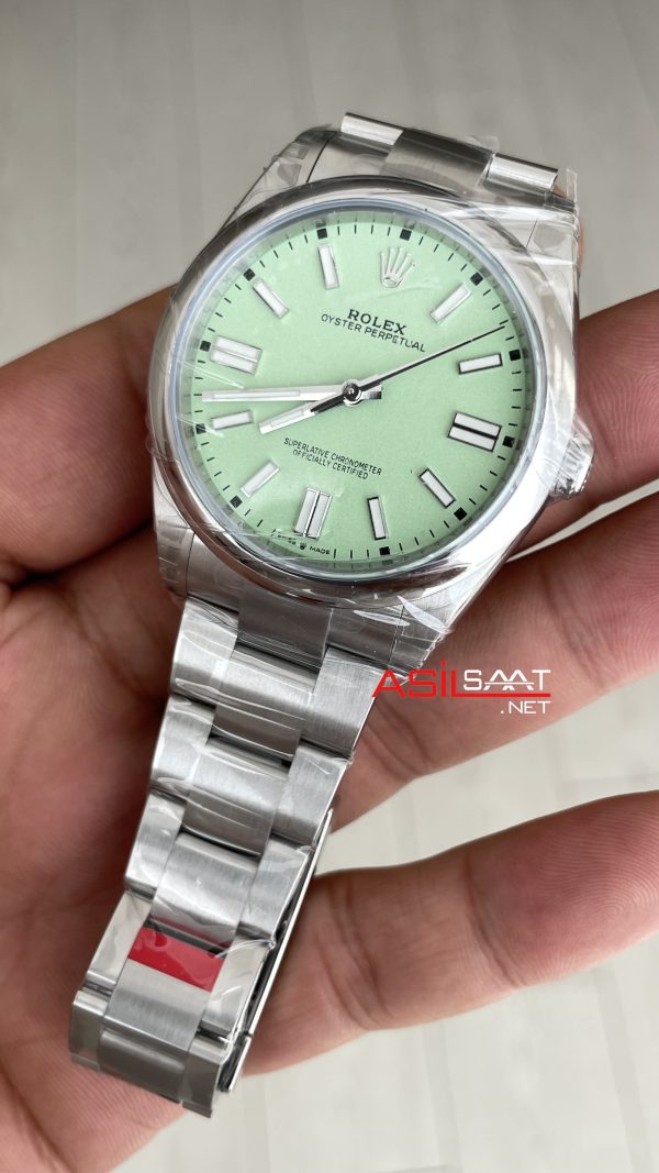 Rolex Oyster Perpetual Fıstık Yeşili 124300 Pistachio Dial 41mm VS Factory V2 DD3230 Tungsten Super Clone Swiss ETA Saat