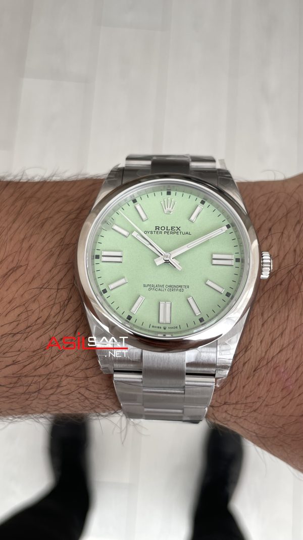 Rolex Oyster Perpetual Fıstık Yeşili 124300 Pistachio Dial 41mm VS Factory V2 DD3230 Tungsten Super Clone Swiss ETA Saat