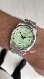 Rolex Oyster Perpetual Fıstık Yeşili 124300 Pistachio Dial 41mm VS Factory V2 DD3230 Tungsten Super Clone Swiss ETA Saat