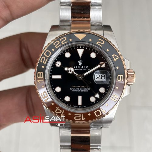 Rolex Root Beer Gmt Master II 126711CHNR Oyster 40mm Two Tone Everose Gold | VS Factory V3 Versiyon | Tungsten 18K | DD3285 | High Weight | Super Clone Swiss ETA Saat